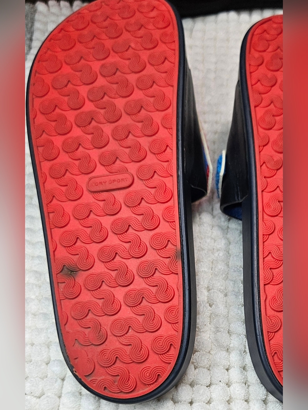 Tory Burch Sport LOVE Sandals Navy Womens 8 Preppy Varsity Letter Slides - Picture 7 of 9